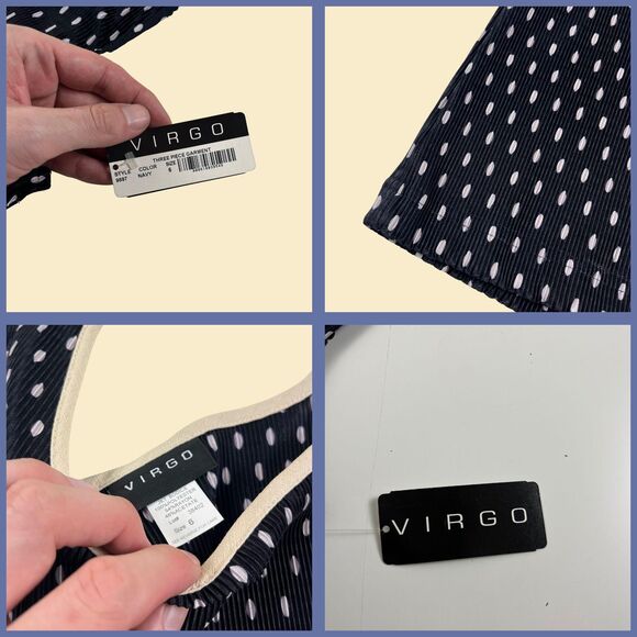 2000s polka dot jacket & pant set by Virgo Petite, vintage size 10P beige/navy - Picture 5 of 8